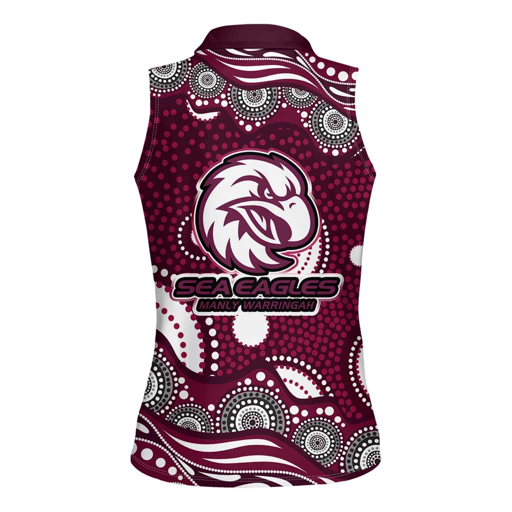 Manly Warringah Sea Eagles Women Sleeveless Polo Shirt Aboriginal Dot Pattern - Rugby Mascot Heritage Pride