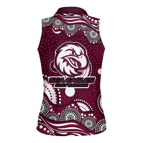 Manly Warringah Sea Eagles Women Sleeveless Polo Shirt Aboriginal Dot Pattern - Rugby Mascot Heritage Pride