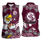 Manly Warringah Sea Eagles Women Sleeveless Polo Shirt Aboriginal Dot Pattern - Rugby Mascot Heritage Pride