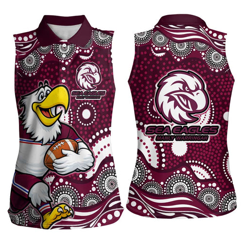 Manly Warringah Sea Eagles Women Sleeveless Polo Shirt Aboriginal Dot Pattern - Rugby Mascot Heritage Pride