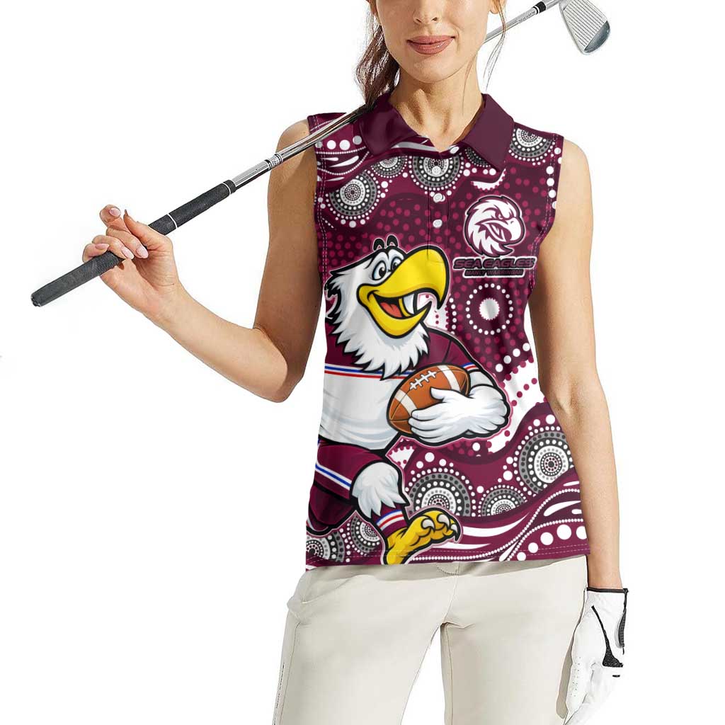 Manly Warringah Sea Eagles Women Sleeveless Polo Shirt Aboriginal Dot Pattern - Rugby Mascot Heritage Pride
