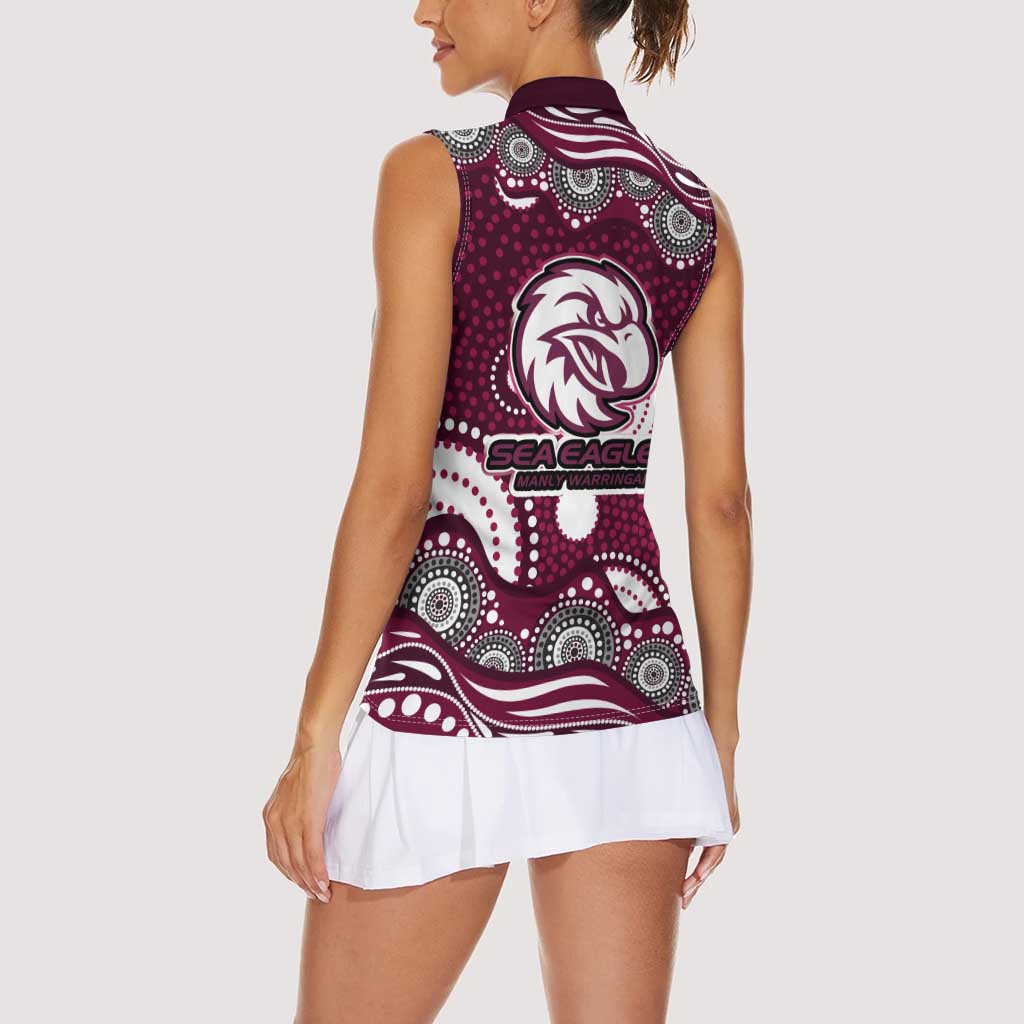 Manly Warringah Sea Eagles Women Sleeveless Polo Shirt Aboriginal Dot Pattern - Rugby Mascot Heritage Pride