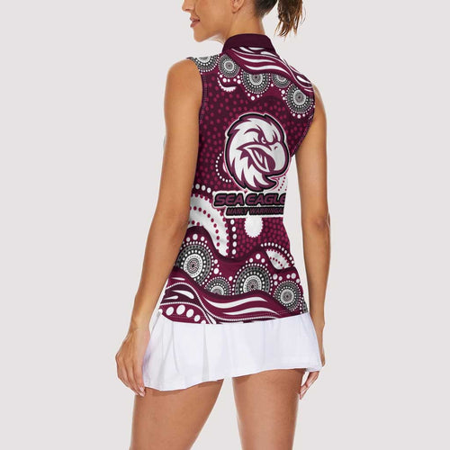 Manly Warringah Sea Eagles Women Sleeveless Polo Shirt Aboriginal Dot Pattern - Rugby Mascot Heritage Pride