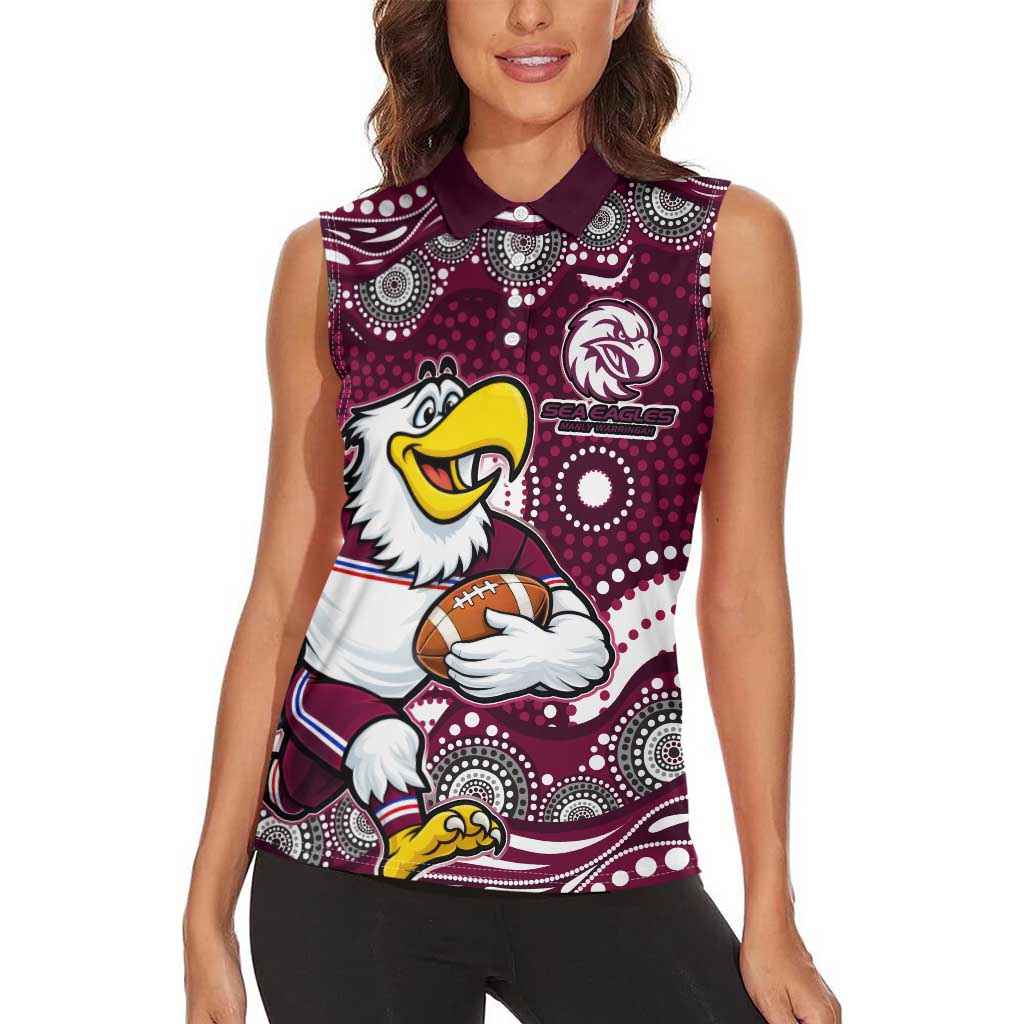 Manly Warringah Sea Eagles Women Sleeveless Polo Shirt Aboriginal Dot Pattern - Rugby Mascot Heritage Pride