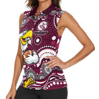 Manly Warringah Sea Eagles Women Sleeveless Polo Shirt Aboriginal Dot Pattern - Rugby Mascot Heritage Pride