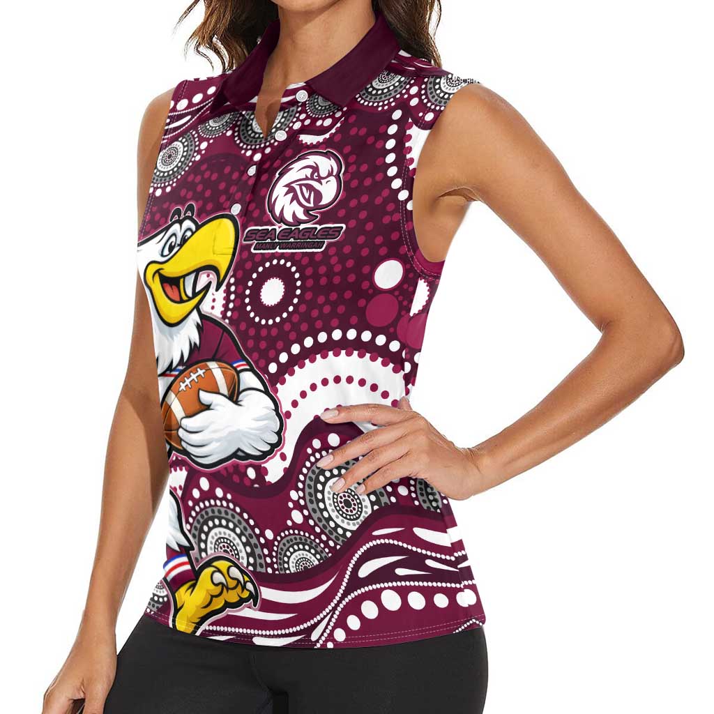 Manly Warringah Sea Eagles Women Sleeveless Polo Shirt Aboriginal Dot Pattern - Rugby Mascot Heritage Pride