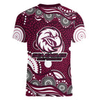 Manly Warringah Sea Eagles Women V-Neck T-Shirt Aboriginal Dot Pattern - Rugby Mascot Heritage Pride