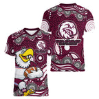 Manly Warringah Sea Eagles Women V-Neck T-Shirt Aboriginal Dot Pattern - Rugby Mascot Heritage Pride