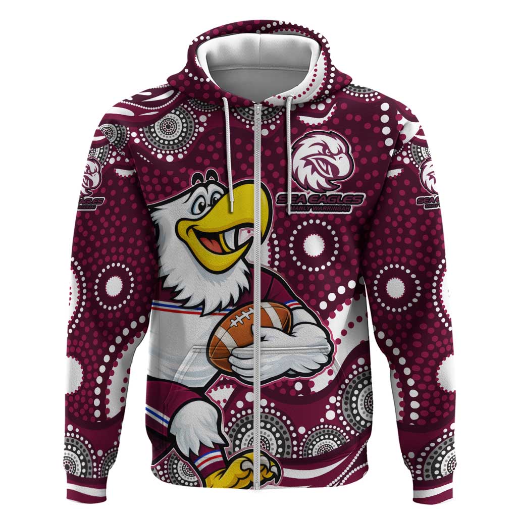 Manly Warringah Sea Eagles Zip Hoodie Aboriginal Dot Pattern - Rugby Mascot Heritage Pride