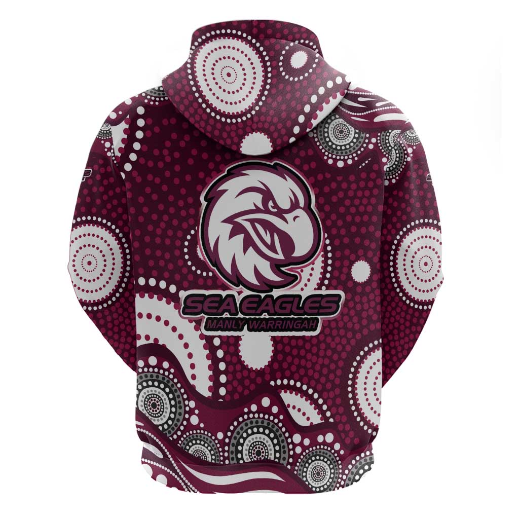 Manly Warringah Sea Eagles Zip Hoodie Aboriginal Dot Pattern - Rugby Mascot Heritage Pride