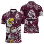 Manly Warringah Sea Eagles Zipper Polo Shirt Aboriginal Dot Pattern - Rugby Mascot Heritage Pride