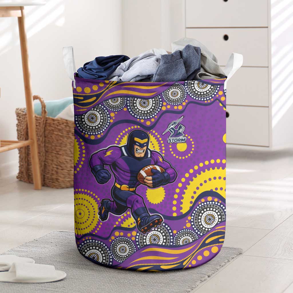 Melbourne Storm Laundry Basket Aboriginal Dot Pattern - Rugby Mascot Heritage Pride