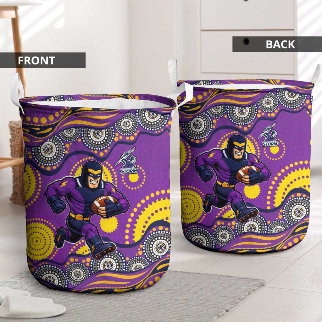 Melbourne Storm Laundry Basket Aboriginal Dot Pattern - Rugby Mascot Heritage Pride