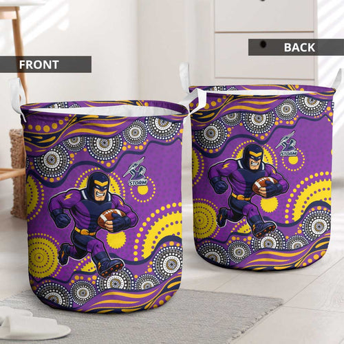 Melbourne Storm Laundry Basket Aboriginal Dot Pattern - Rugby Mascot Heritage Pride