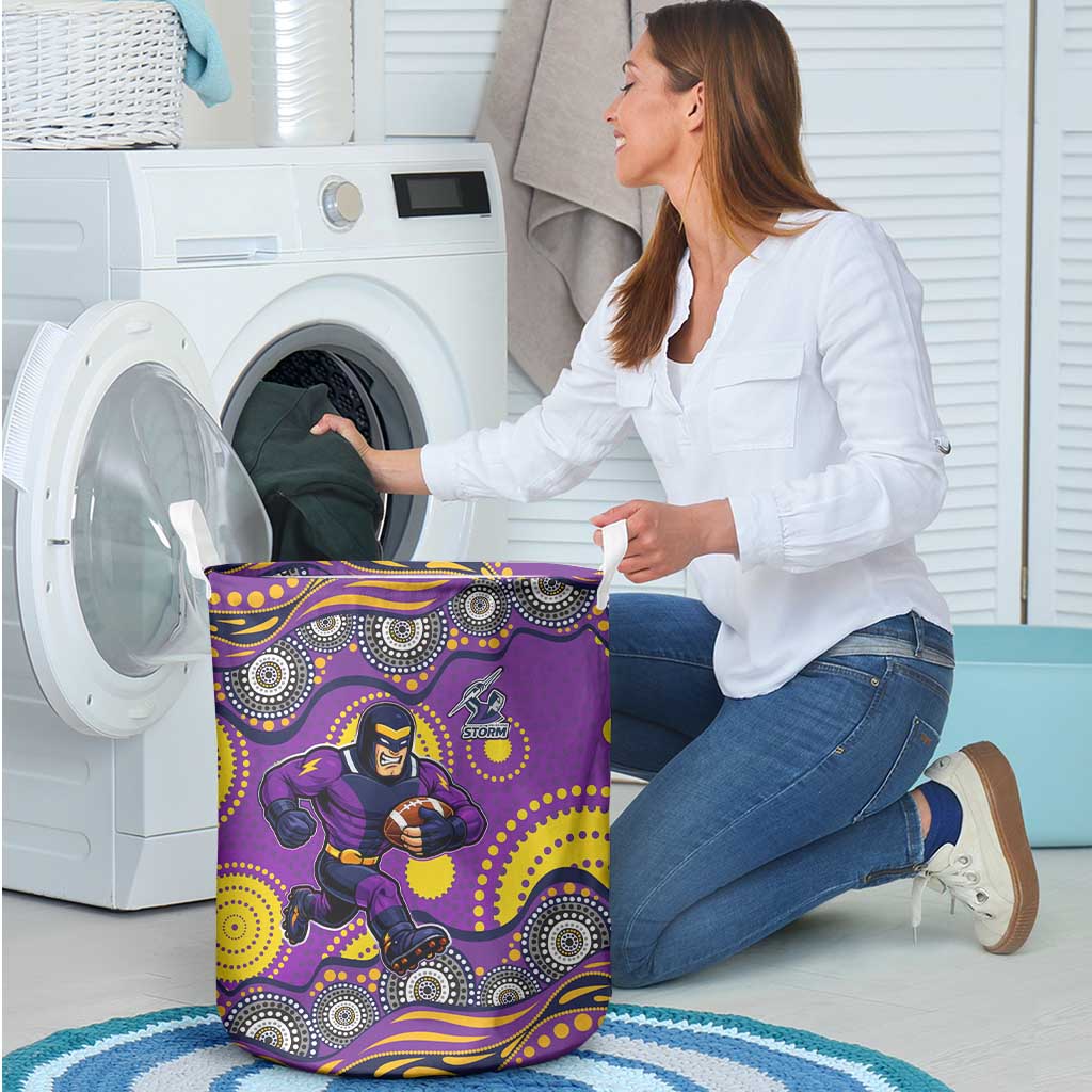 Melbourne Storm Laundry Basket Aboriginal Dot Pattern - Rugby Mascot Heritage Pride