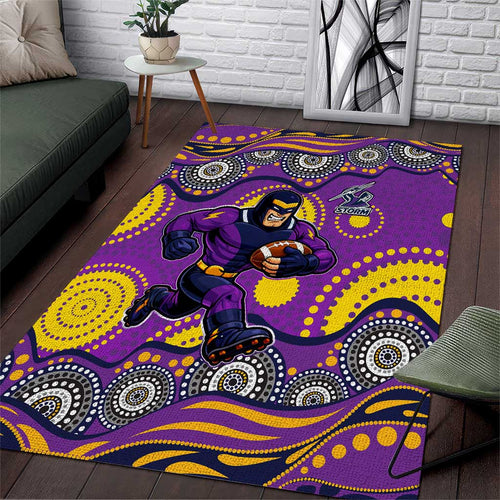 Melbourne Storm Area Rug Aboriginal Dot Pattern - Rugby Mascot Heritage Pride