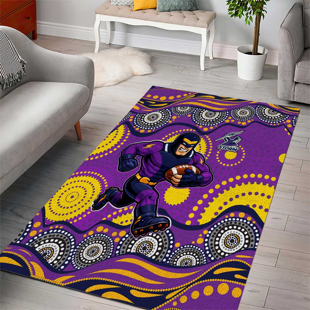 Melbourne Storm Area Rug Aboriginal Dot Pattern - Rugby Mascot Heritage Pride