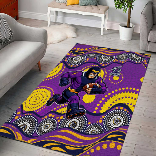 Melbourne Storm Area Rug Aboriginal Dot Pattern - Rugby Mascot Heritage Pride