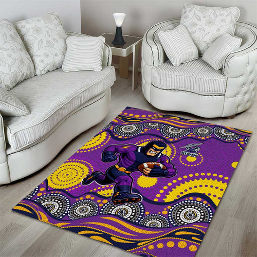 Melbourne Storm Area Rug Aboriginal Dot Pattern - Rugby Mascot Heritage Pride