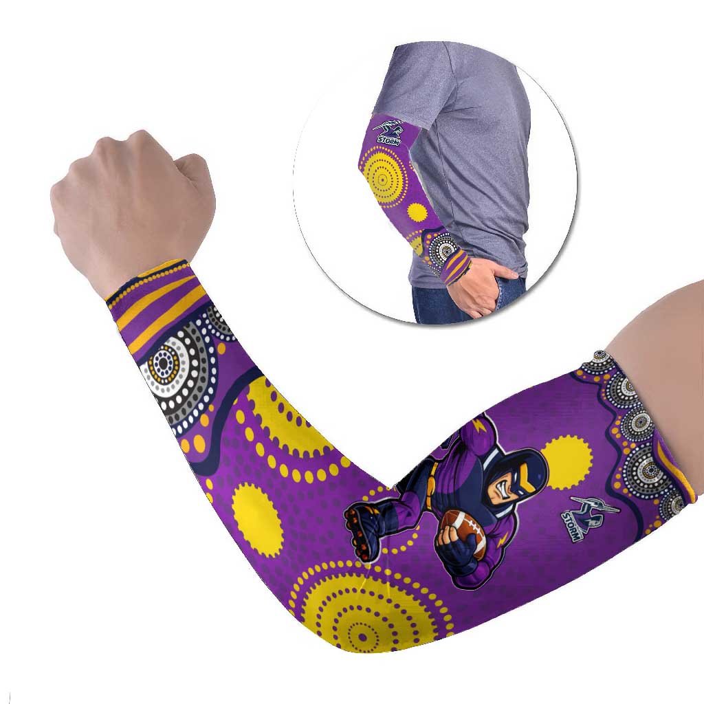 Melbourne Storm Arm Sleeves Aboriginal Dot Pattern - Rugby Mascot Heritage Pride