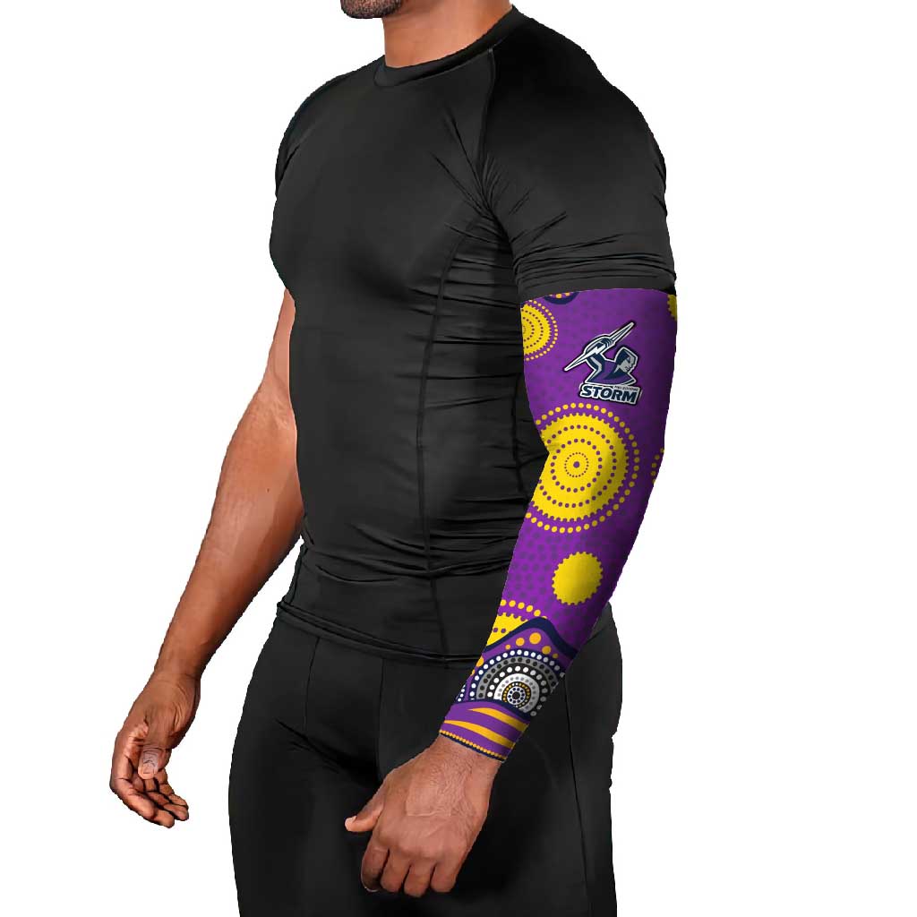 Melbourne Storm Arm Sleeves Aboriginal Dot Pattern - Rugby Mascot Heritage Pride