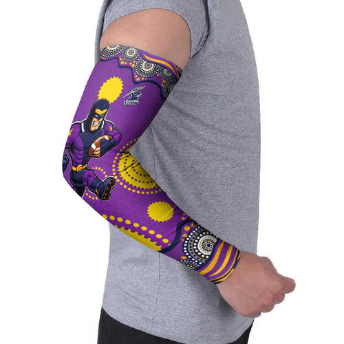 Melbourne Storm Arm Sleeves Aboriginal Dot Pattern - Rugby Mascot Heritage Pride