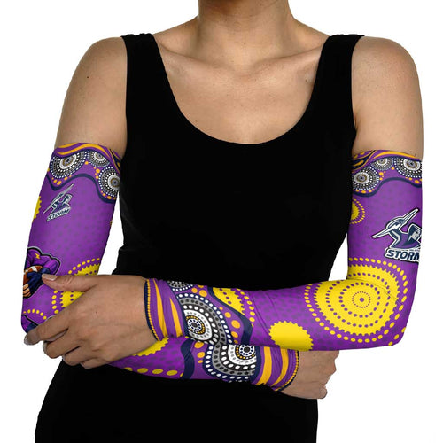 Melbourne Storm Arm Sleeves Aboriginal Dot Pattern - Rugby Mascot Heritage Pride
