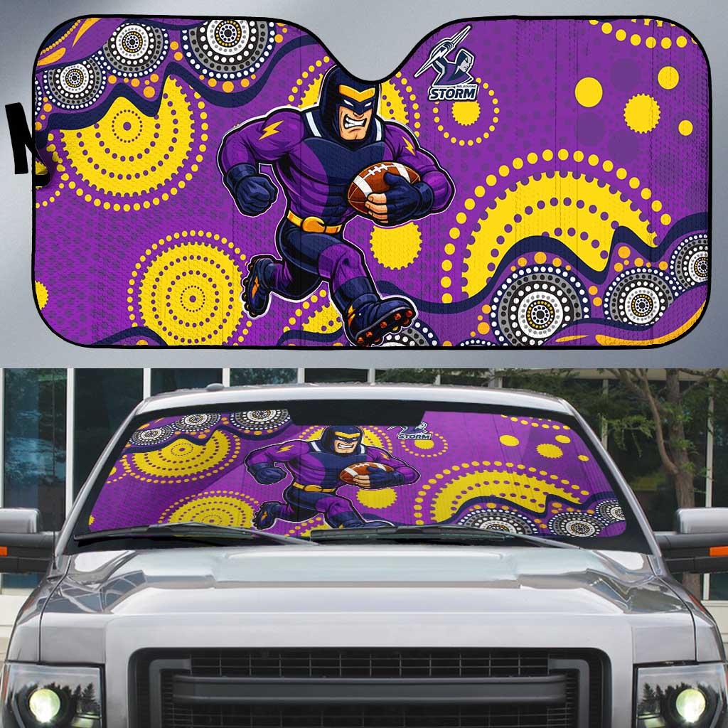 Melbourne Storm Auto Sun Shade Aboriginal Dot Pattern - Rugby Mascot Heritage Pride