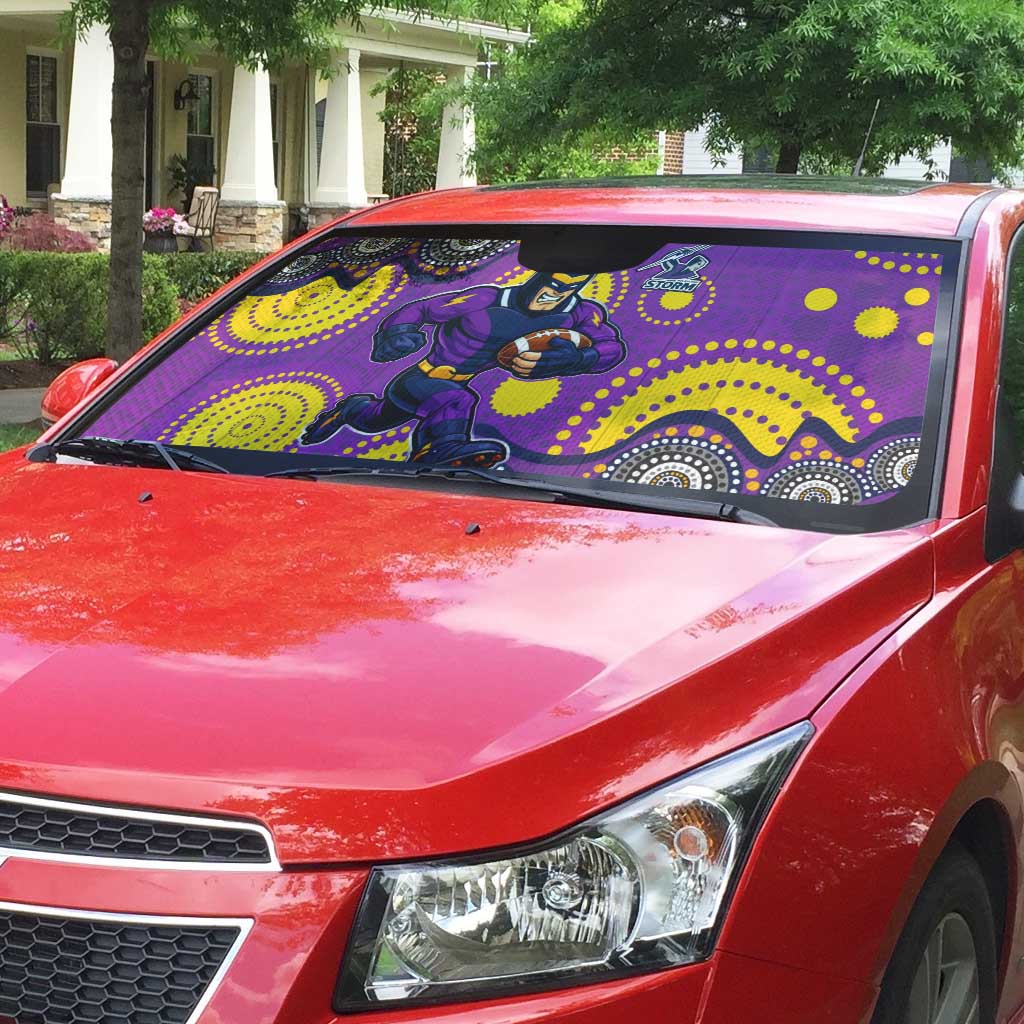 Melbourne Storm Auto Sun Shade Aboriginal Dot Pattern - Rugby Mascot Heritage Pride