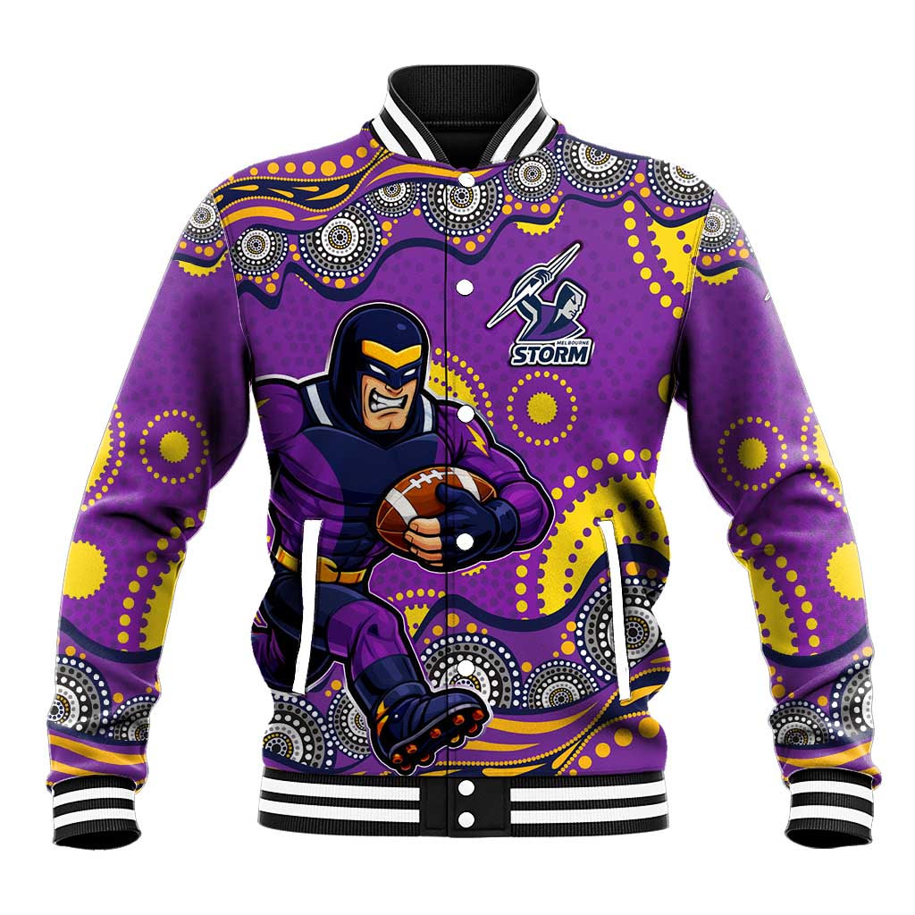 Melbourne Storm Baseball Jacket Aboriginal Dot Pattern - Rugby Mascot Heritage Pride