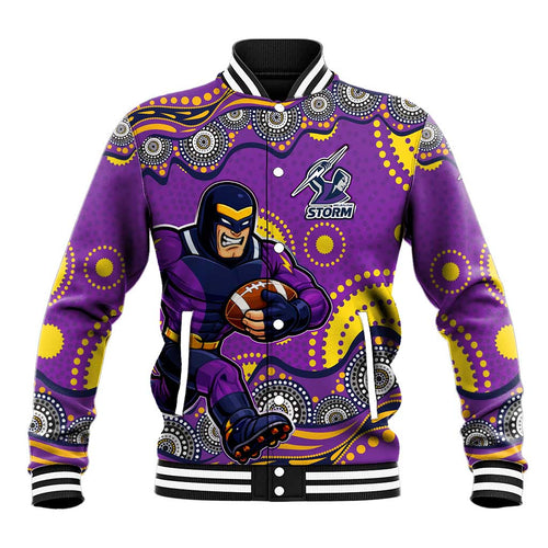 Melbourne Storm Baseball Jacket Aboriginal Dot Pattern - Rugby Mascot Heritage Pride