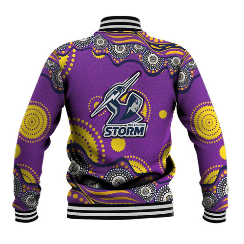 Melbourne Storm Baseball Jacket Aboriginal Dot Pattern - Rugby Mascot Heritage Pride