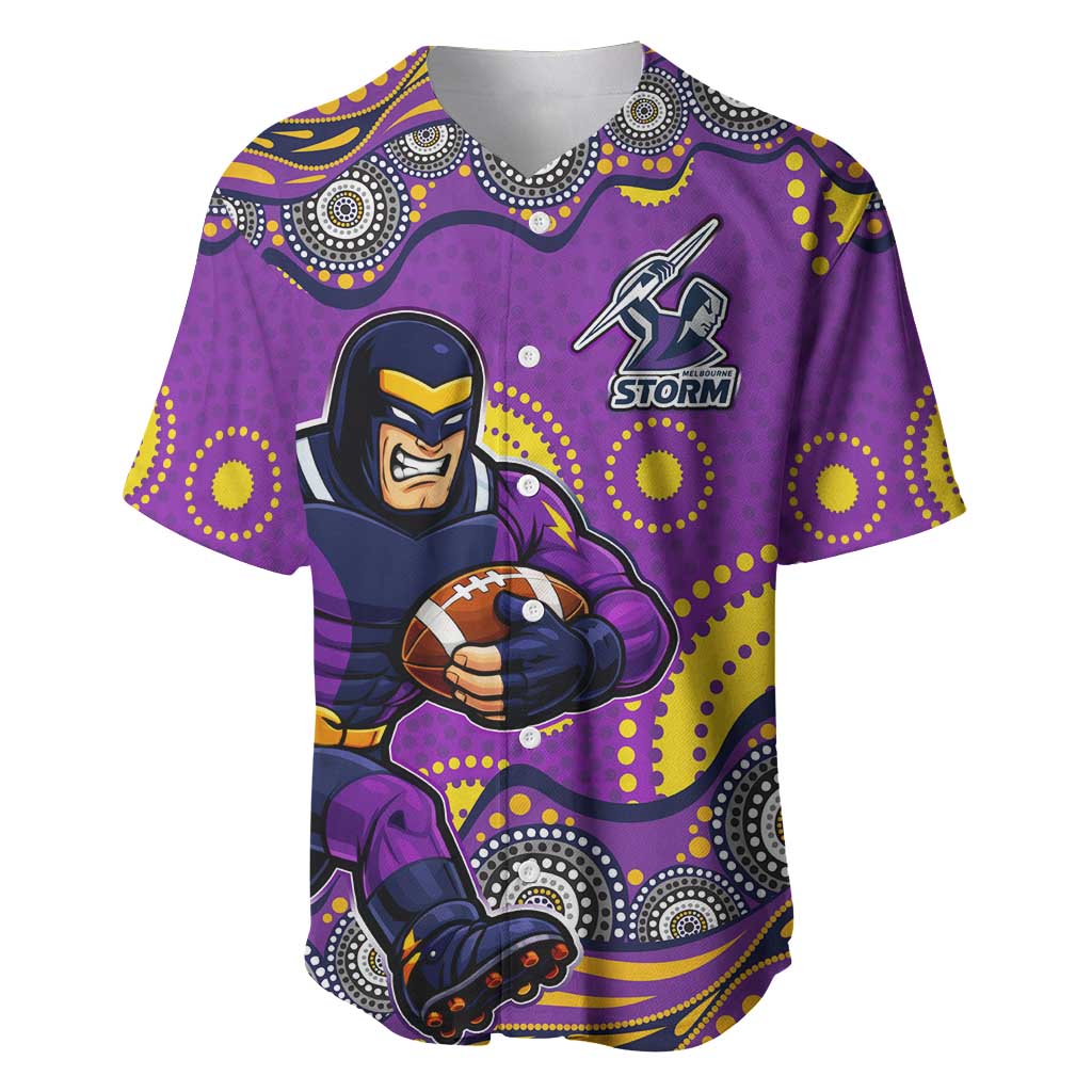 Melbourne Storm Baseball Jersey Aboriginal Dot Pattern - Rugby Mascot Heritage Pride