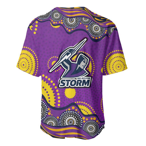 Melbourne Storm Baseball Jersey Aboriginal Dot Pattern - Rugby Mascot Heritage Pride