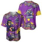 Melbourne Storm Baseball Jersey Aboriginal Dot Pattern - Rugby Mascot Heritage Pride