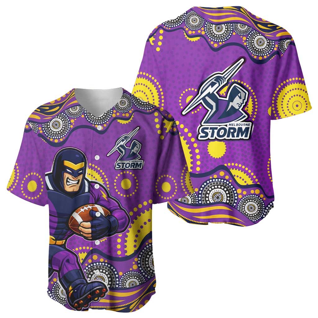 Melbourne Storm Baseball Jersey Aboriginal Dot Pattern - Rugby Mascot Heritage Pride