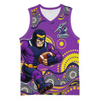 Melbourne Storm Basketball Jersey Aboriginal Dot Pattern - Rugby Mascot Heritage Pride