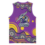 Melbourne Storm Basketball Jersey Aboriginal Dot Pattern - Rugby Mascot Heritage Pride