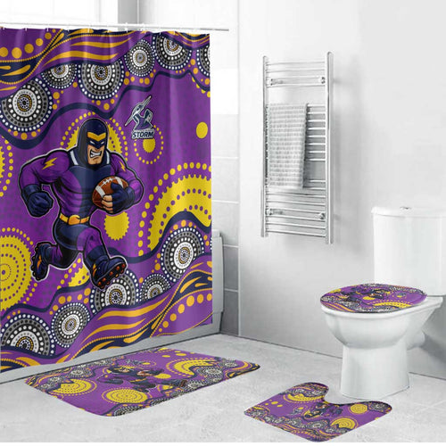 Melbourne Storm Bathroom Set Aboriginal Dot Pattern - Rugby Mascot Heritage Pride