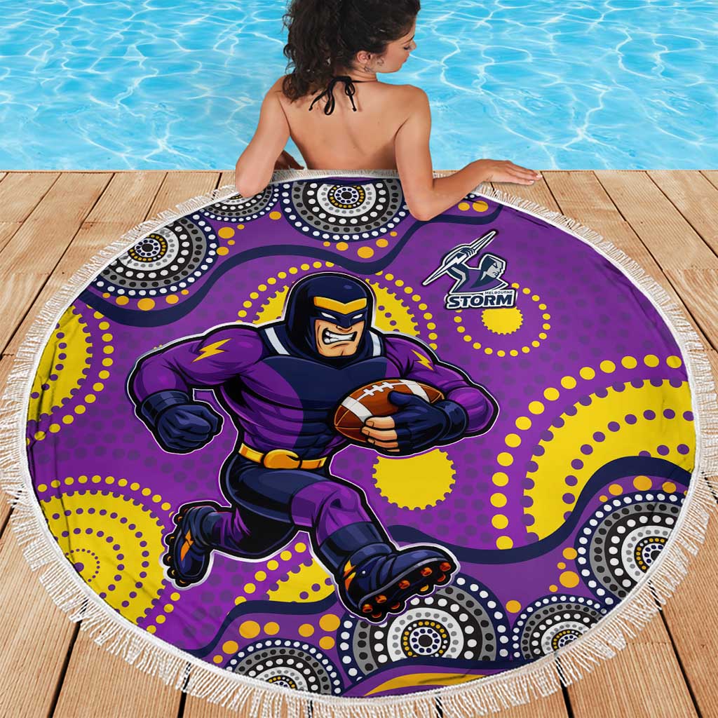 Melbourne Storm Beach Blanket Aboriginal Dot Pattern - Rugby Mascot Heritage Pride