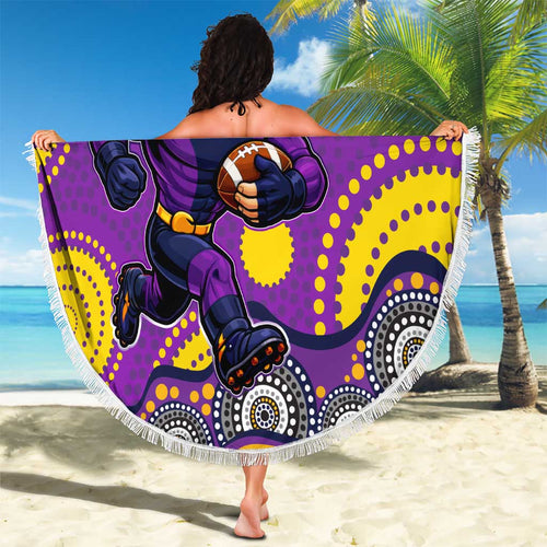 Melbourne Storm Beach Blanket Aboriginal Dot Pattern - Rugby Mascot Heritage Pride