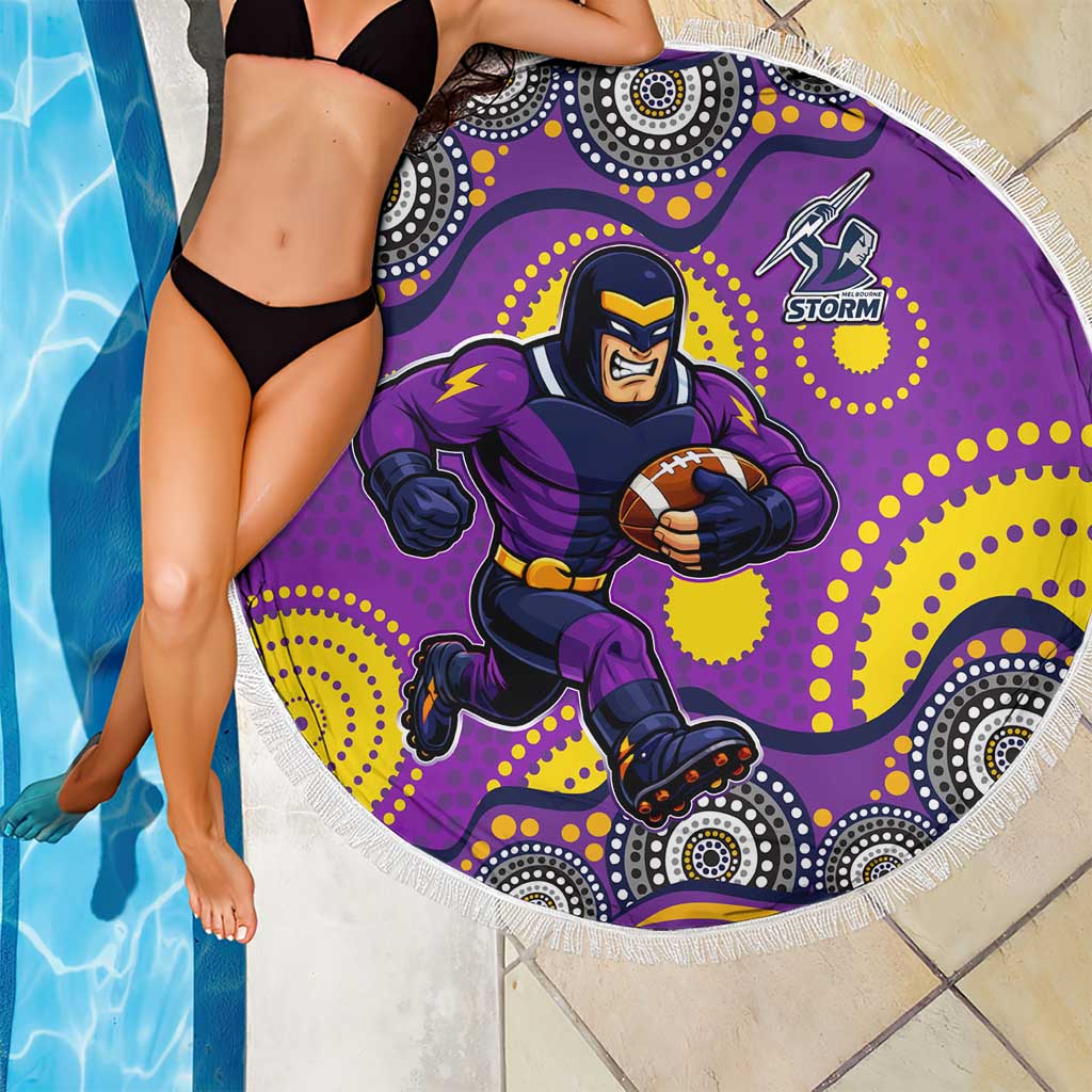 Melbourne Storm Beach Blanket Aboriginal Dot Pattern - Rugby Mascot Heritage Pride
