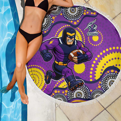 Melbourne Storm Beach Blanket Aboriginal Dot Pattern - Rugby Mascot Heritage Pride