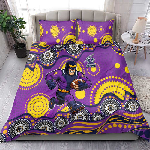 Melbourne Storm Bedding Set Aboriginal Dot Pattern - Rugby Mascot Heritage Pride