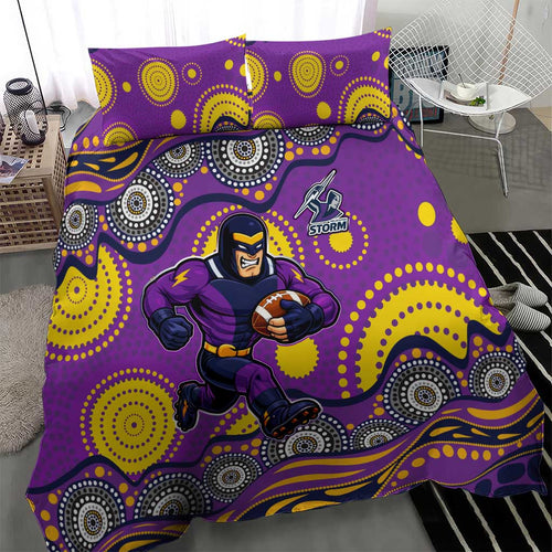Melbourne Storm Bedding Set Aboriginal Dot Pattern - Rugby Mascot Heritage Pride