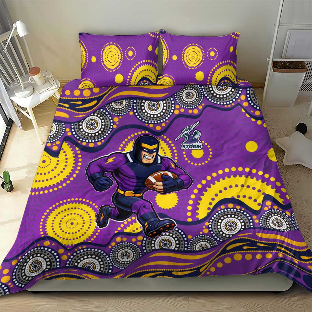Melbourne Storm Bedding Set Aboriginal Dot Pattern - Rugby Mascot Heritage Pride