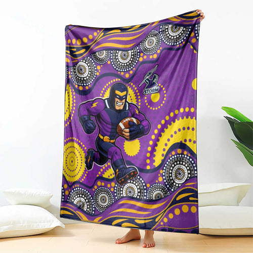 Melbourne Storm Blanket Aboriginal Dot Pattern - Rugby Mascot Heritage Pride