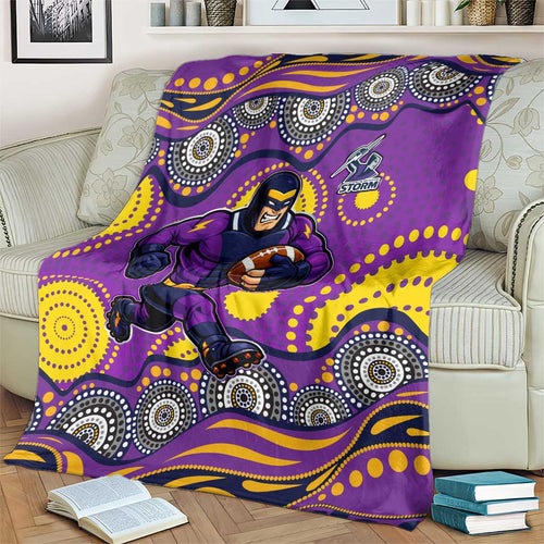 Melbourne Storm Blanket Aboriginal Dot Pattern - Rugby Mascot Heritage Pride