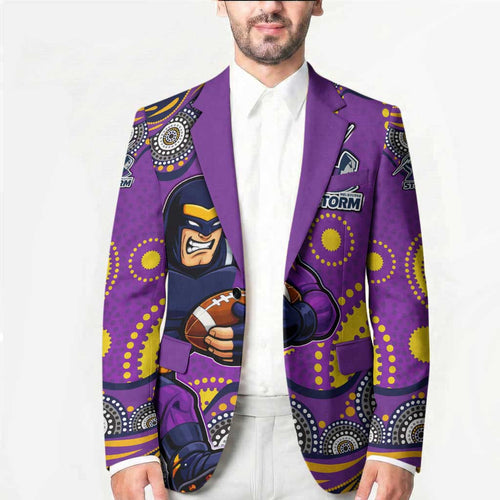 Melbourne Storm Blazer Aboriginal Dot Pattern - Rugby Mascot Heritage Pride