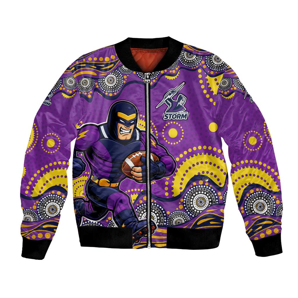 Melbourne Storm Bomber Jacket Aboriginal Dot Pattern - Rugby Mascot Heritage Pride